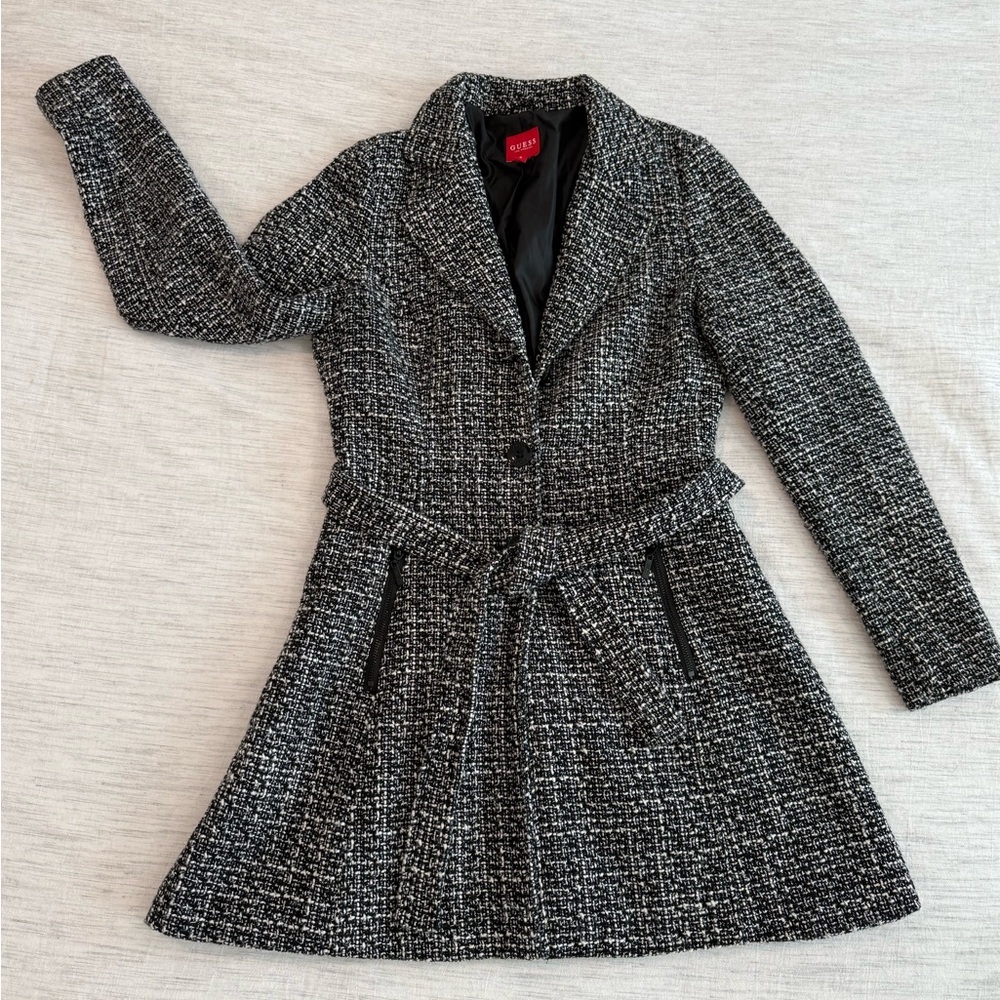 Guess Monochrome Tweed Pea Coat